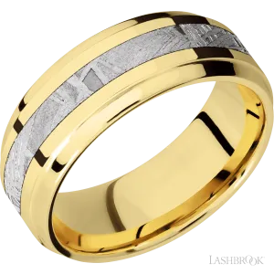 Bevel Stepped 14K Yellow Gold with Polish , Polish Finish and Meteorite Inlay - 8MM