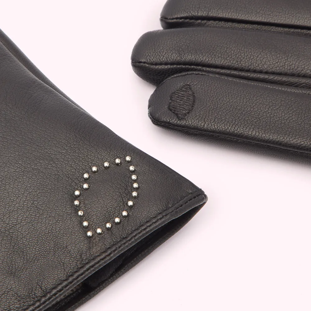 BLACK SILVER LIP SHAPED STUDDED NAOMI LEATHER GLOVE