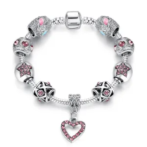 Bracelets For Women Tibetan Silver Plated&Crystal Heart Charm Bracelet&Bangle With CZ Diamond Bracelet Jewelry Pulseira