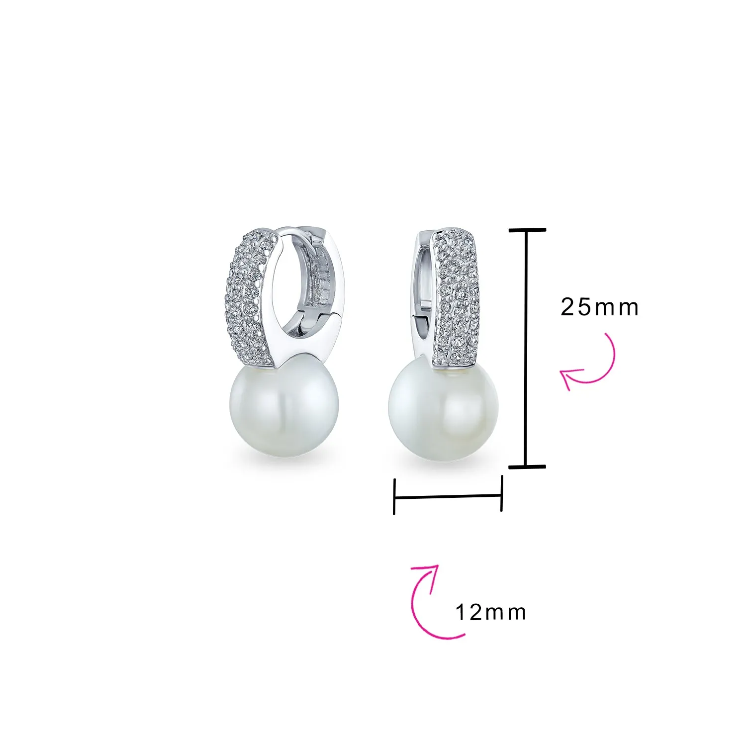 Bridal CZ White Imitation Pearl Hoop Drop Ball Earrings Silver Plated