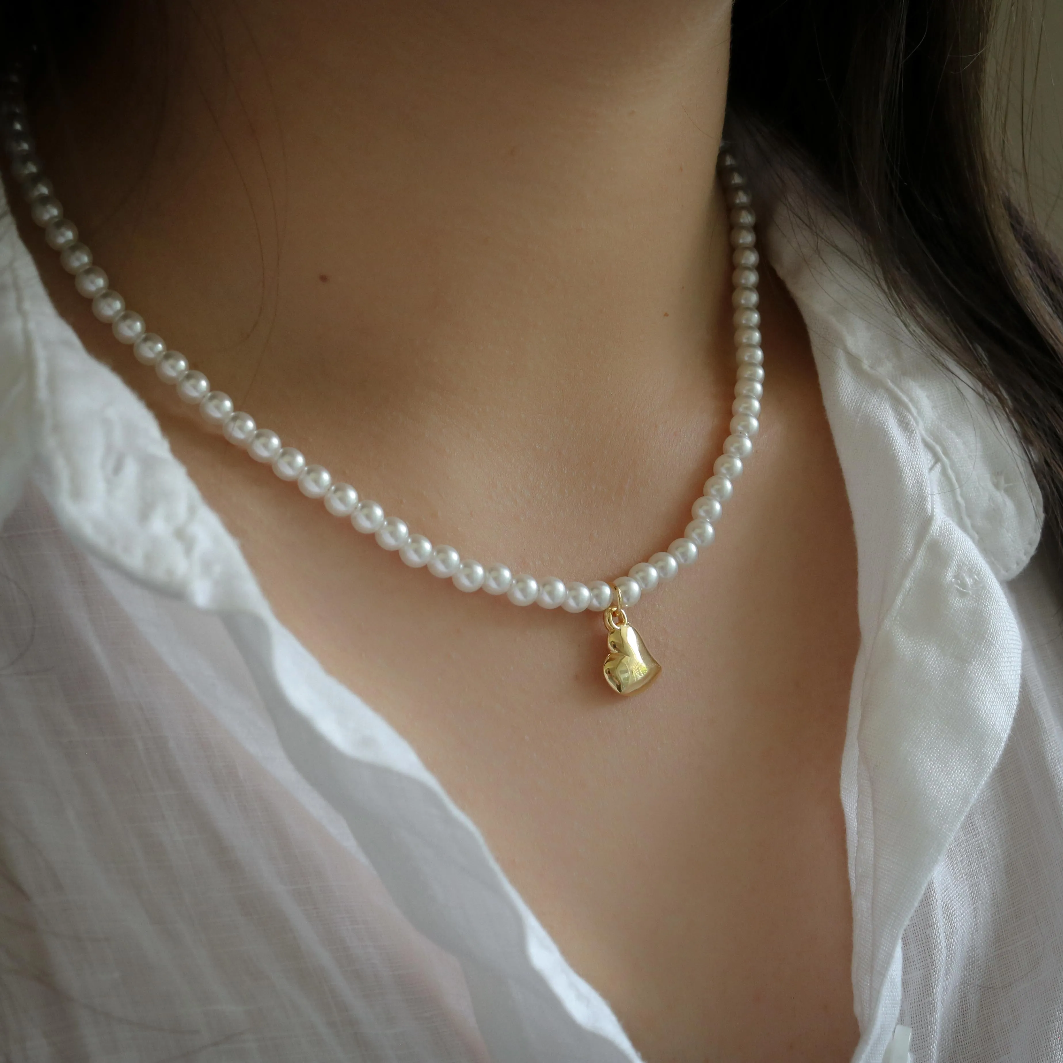 Bridget Pearl Gold Heart Necklace