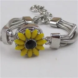 Bright Yellow & Black Flower & Silver Bangle Bracelet