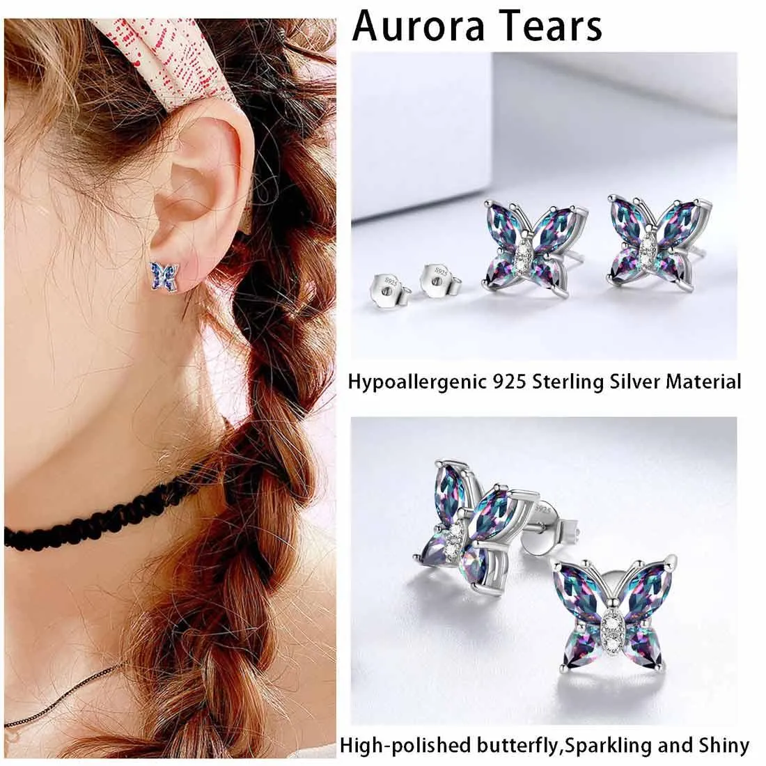 Butterfly Rainbow Mystic Topaz Jewelry Sets 3PCS Women Girls Gift Sterling Silver