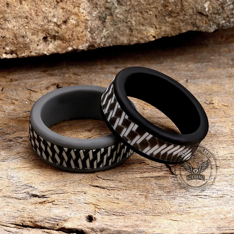 Carbon Fiber Pattern Silicone Ring Set