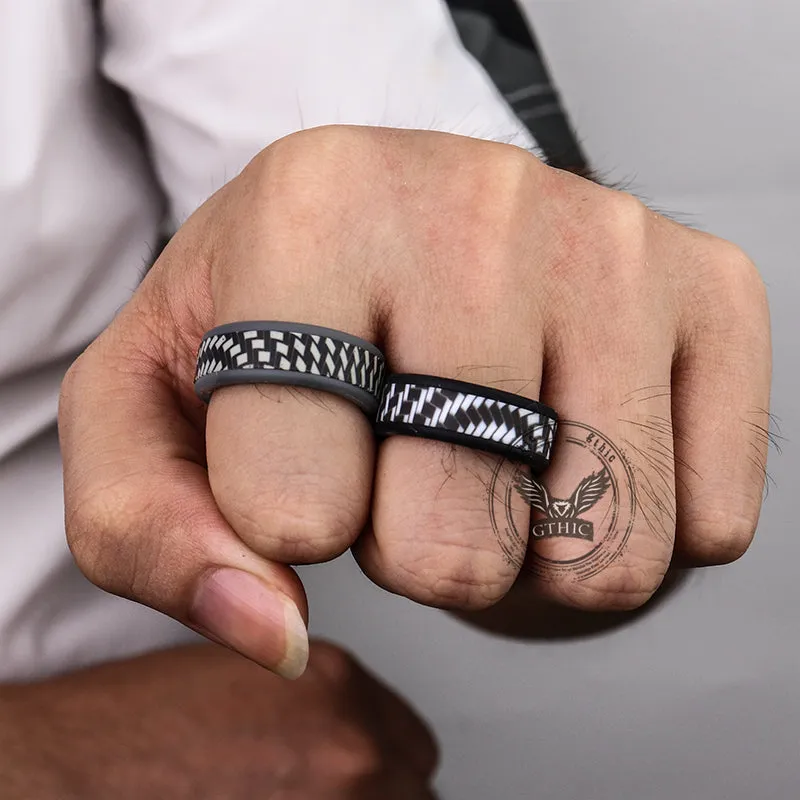 Carbon Fiber Pattern Silicone Ring Set