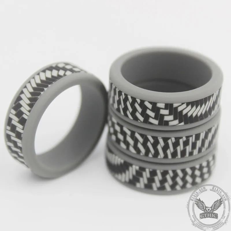 Carbon Fiber Pattern Silicone Ring Set