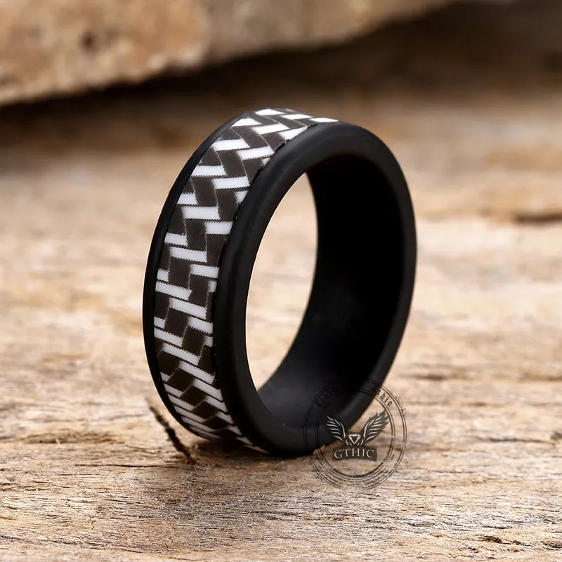 Carbon Fiber Pattern Silicone Ring Set