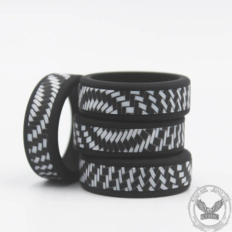 Carbon Fiber Pattern Silicone Ring Set