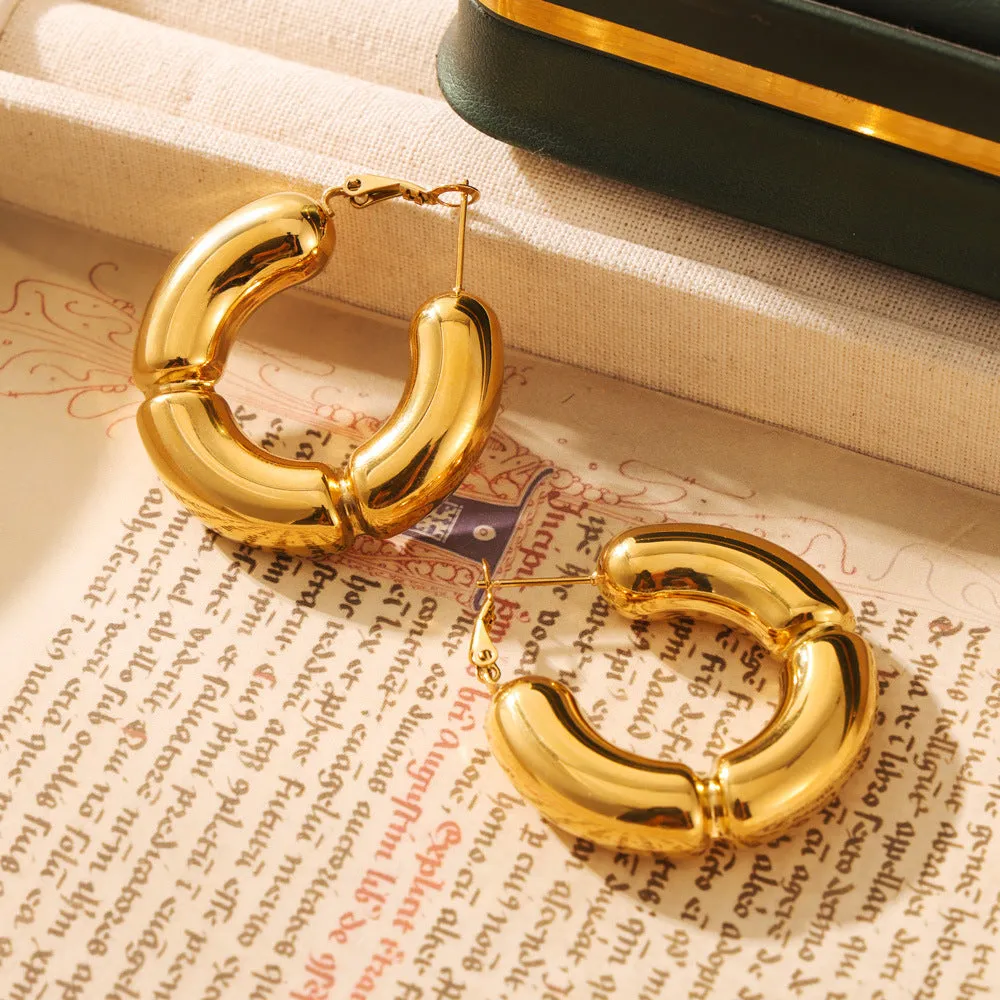 Chic Bamboo Stitched Titanium Gold Earrings