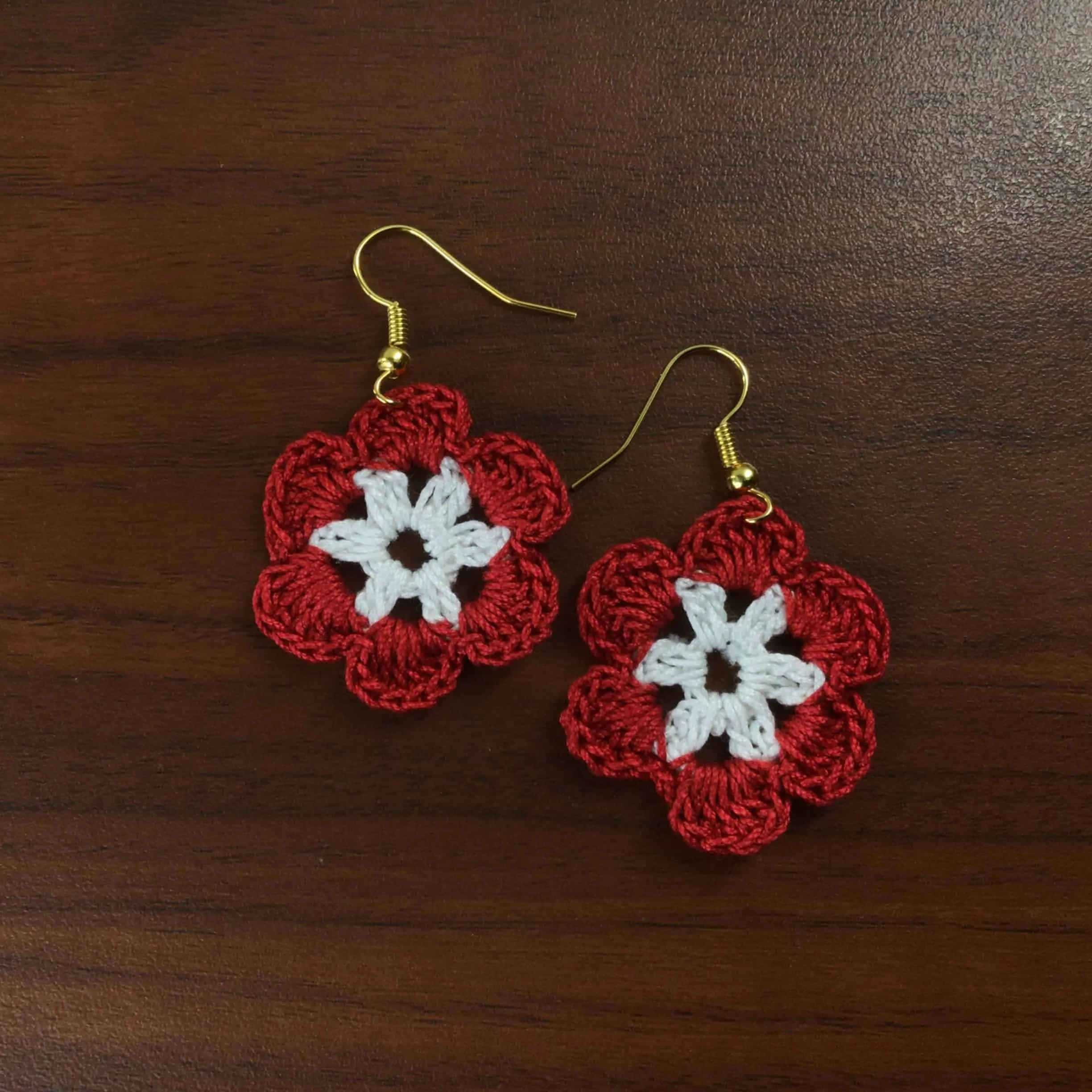 Chic Red & Beige Crochet Handmade Earrings