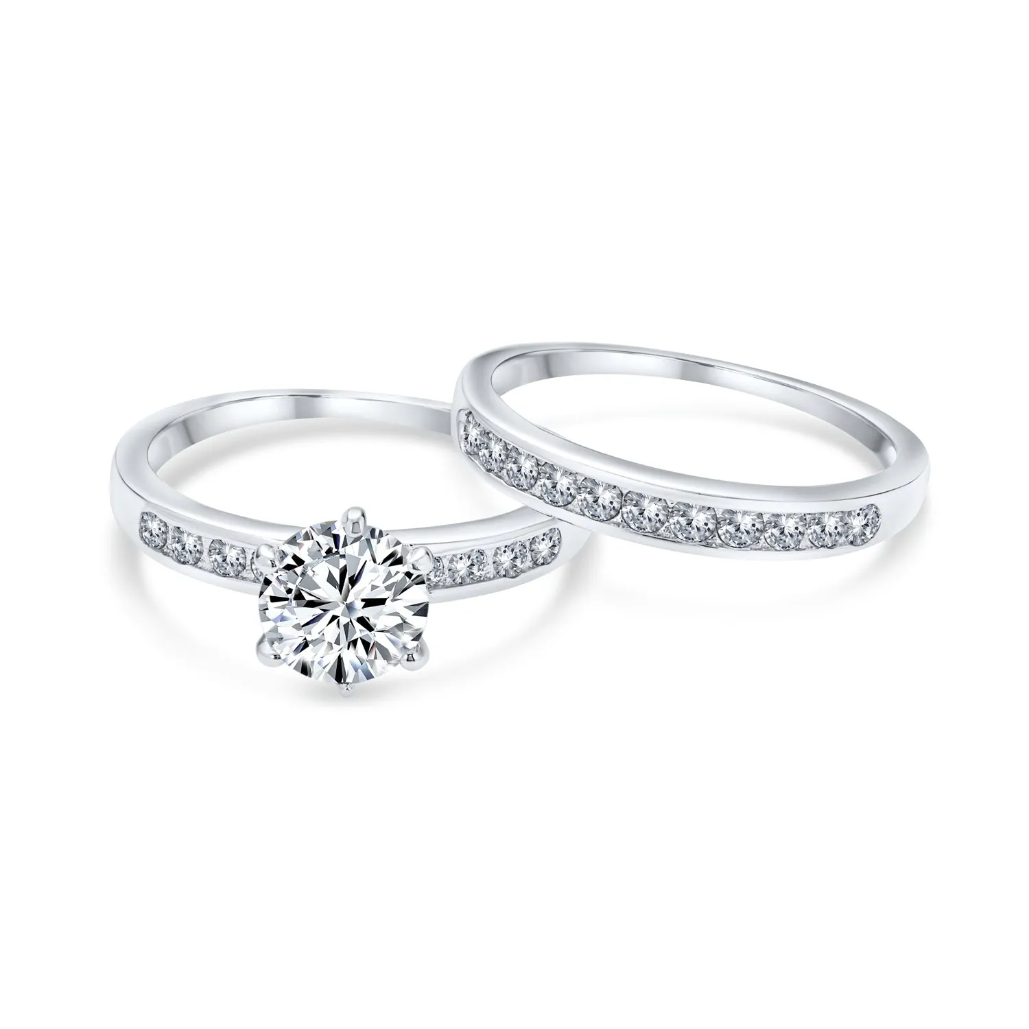 Classic 2CT Round Solitaire Cocktail Statement Ring in Sterling Silver with CZ Band