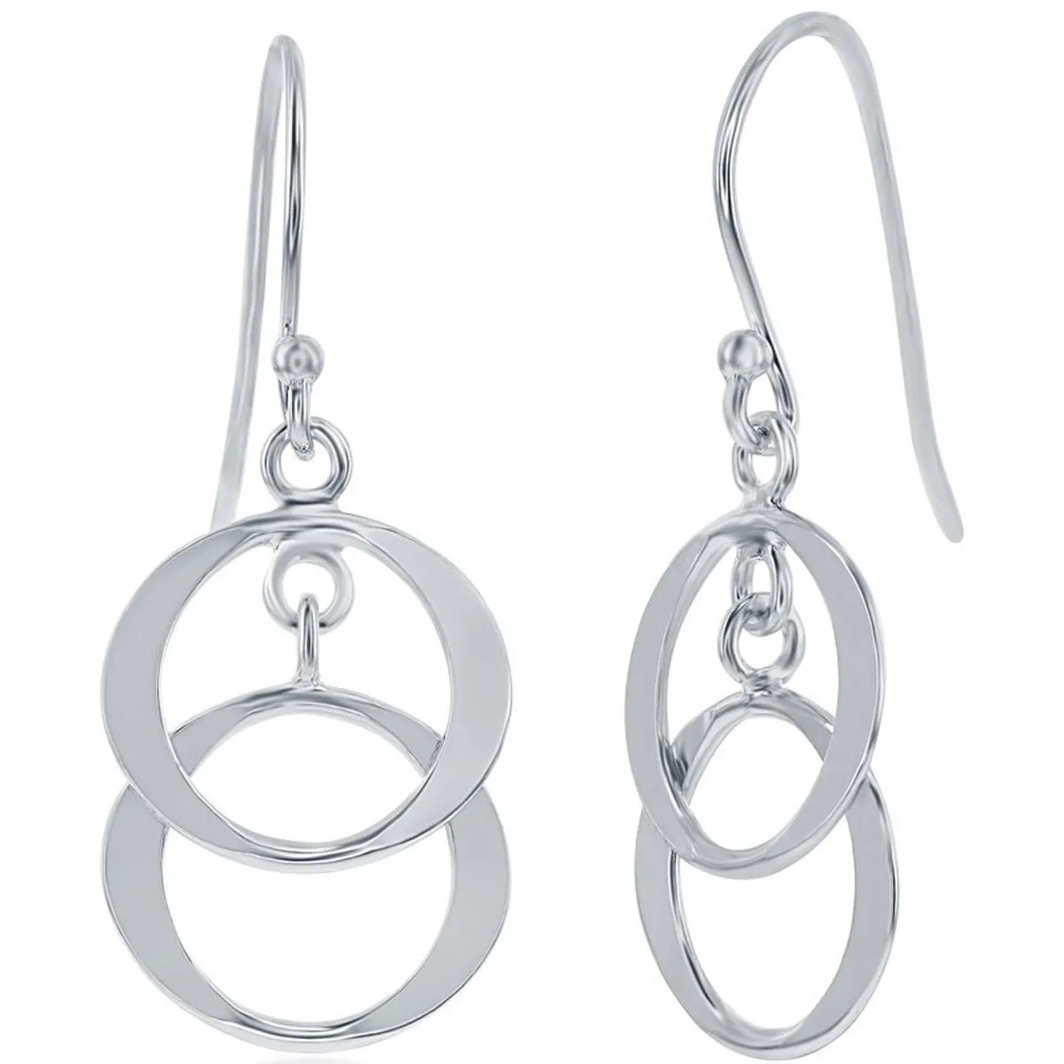 Classic Women's Earrings - Silver Double Dangling Circles French Wire Closure | A-2197