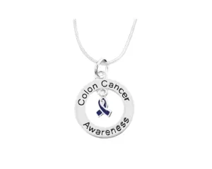 Colon Cancer Awareness Dark Blue Ribbon Necklaces