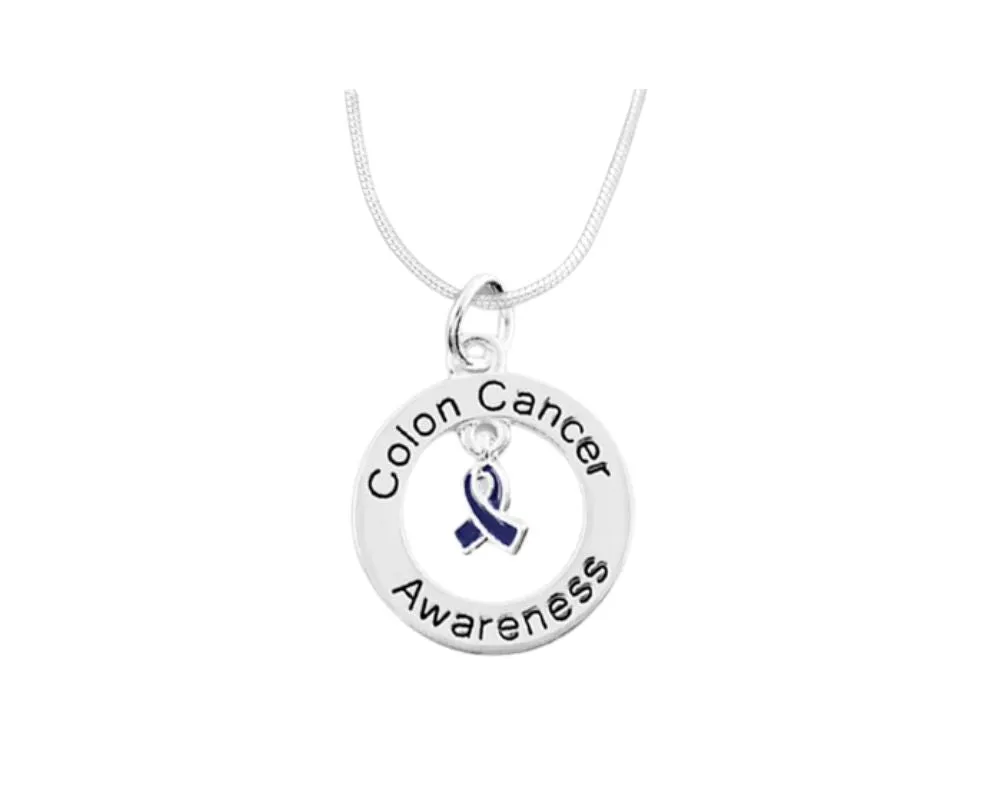 Colon Cancer Awareness Dark Blue Ribbon Necklaces