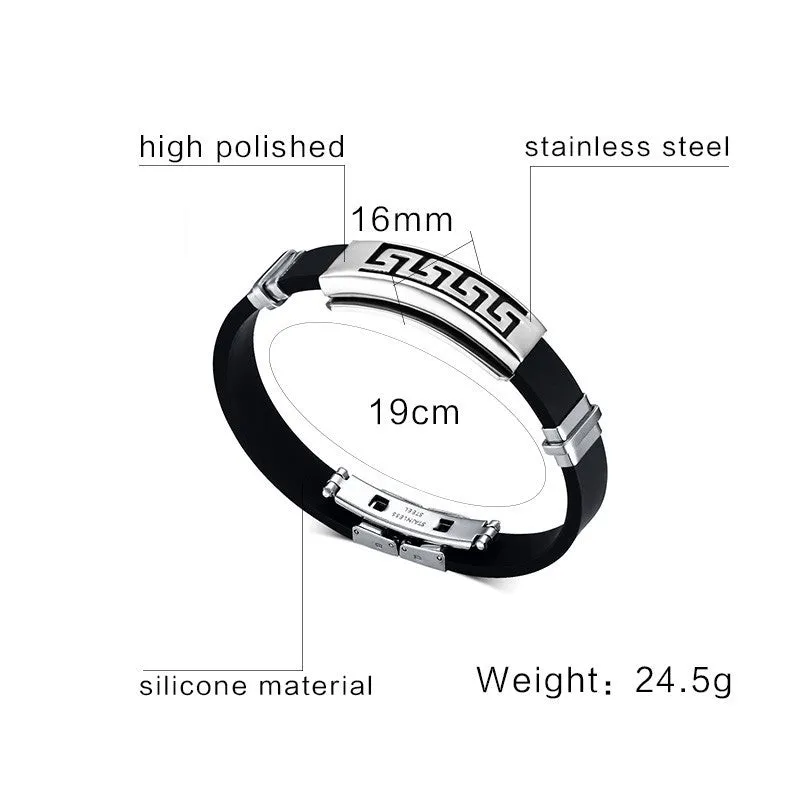 Cross Black Silicone Stainless Steel Spring Clasp Simple Design Bracelets