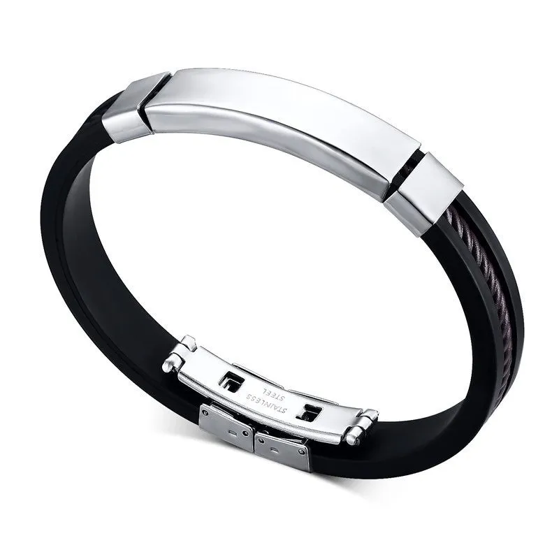 Cross Black Silicone Stainless Steel Spring Clasp Simple Design Bracelets