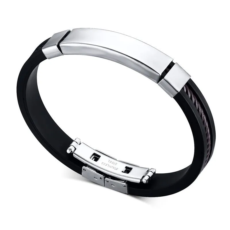 Cross Bracelet For Men Women Black Silicone Bracelets Stainless Steel Spring Clasp Jewelry Simple Design