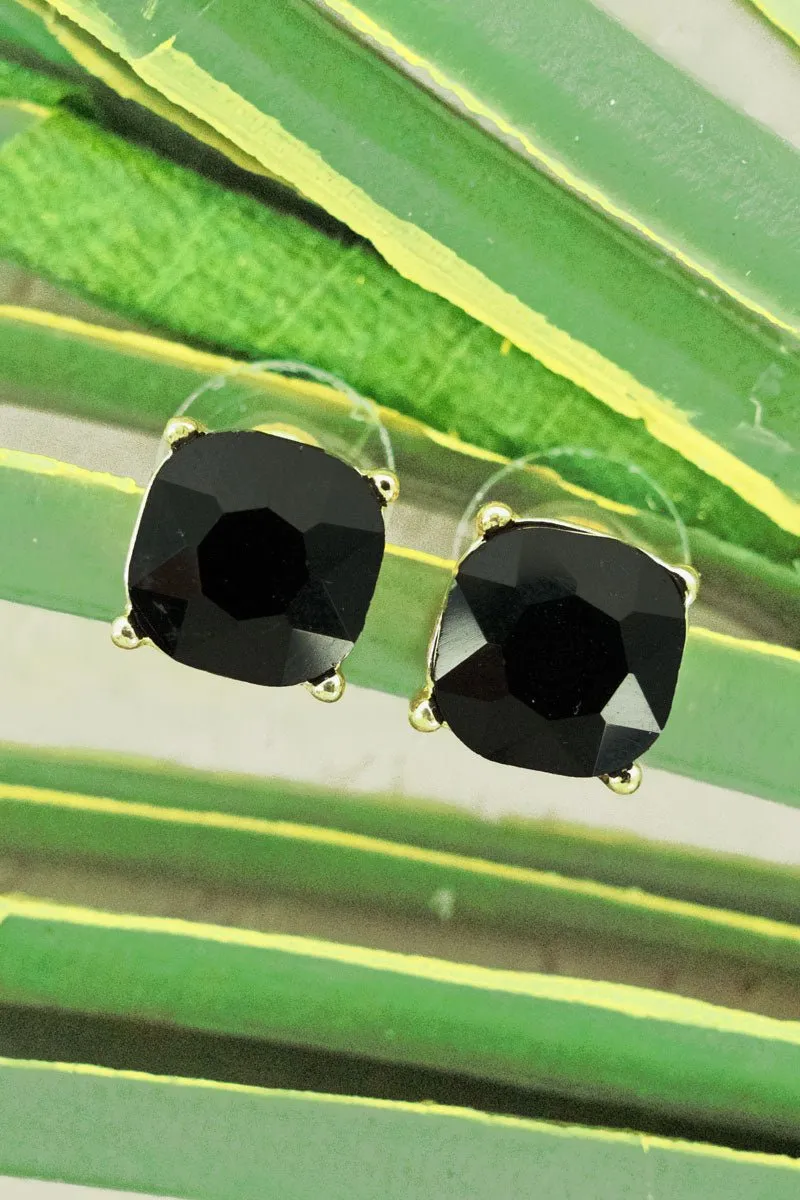 Crystal Avenue Emery Black Cushion Cut Stud Earrings