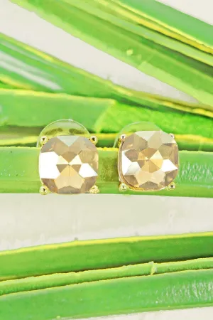 Crystal Avenue Emery Gold Cushion Cut Stud Earrings