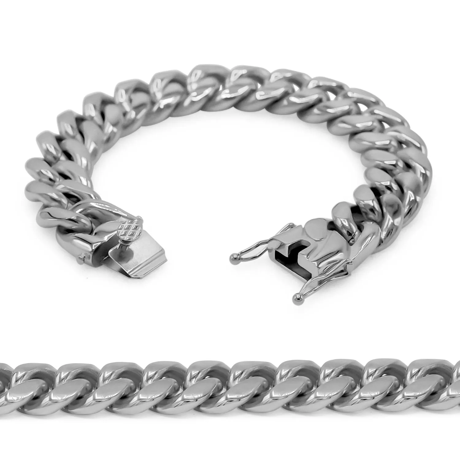 Cuban Link Chain Silver Curb Bracelet 8.5" Stainless Steel Jewelry For Men