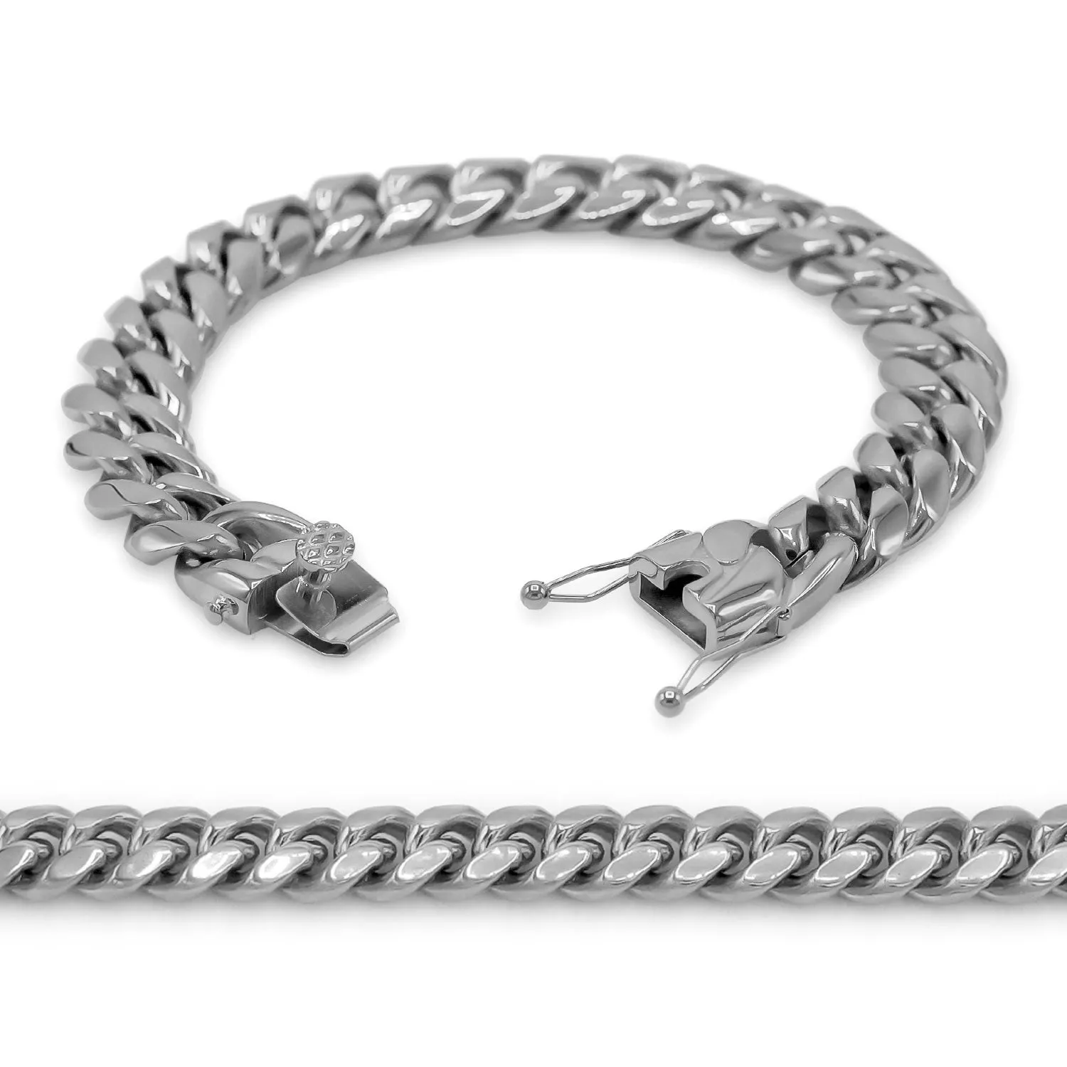 Cuban Link Chain Silver Curb Bracelet 8.5" Stainless Steel Jewelry For Men