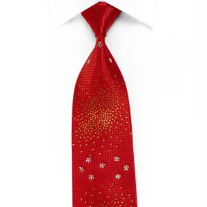 Dandy Men's Crystal Silk Tie Micro Circles On Red With Silver Sparkles