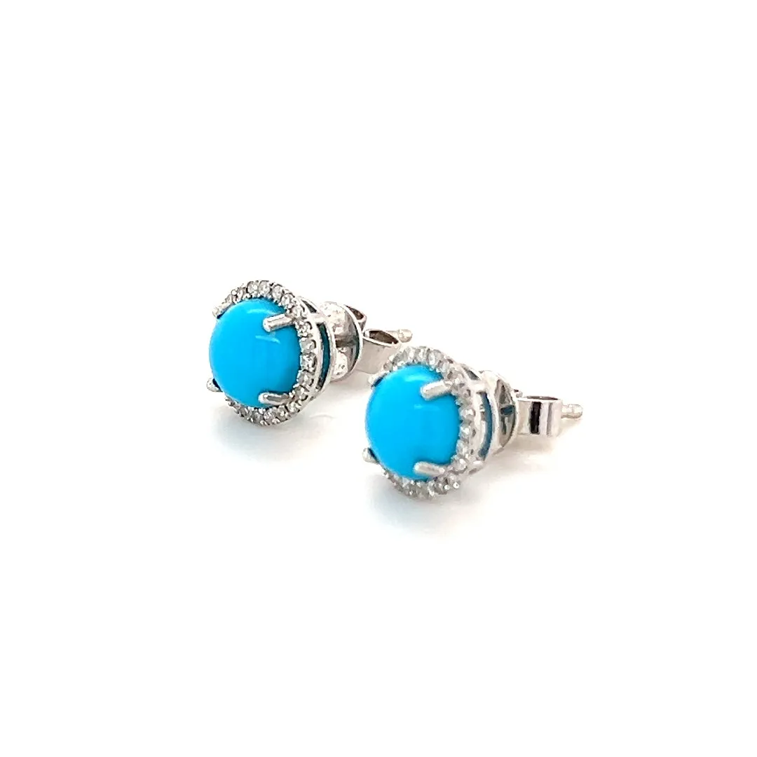 Diamond Halo Turquoise Cabochon Studs