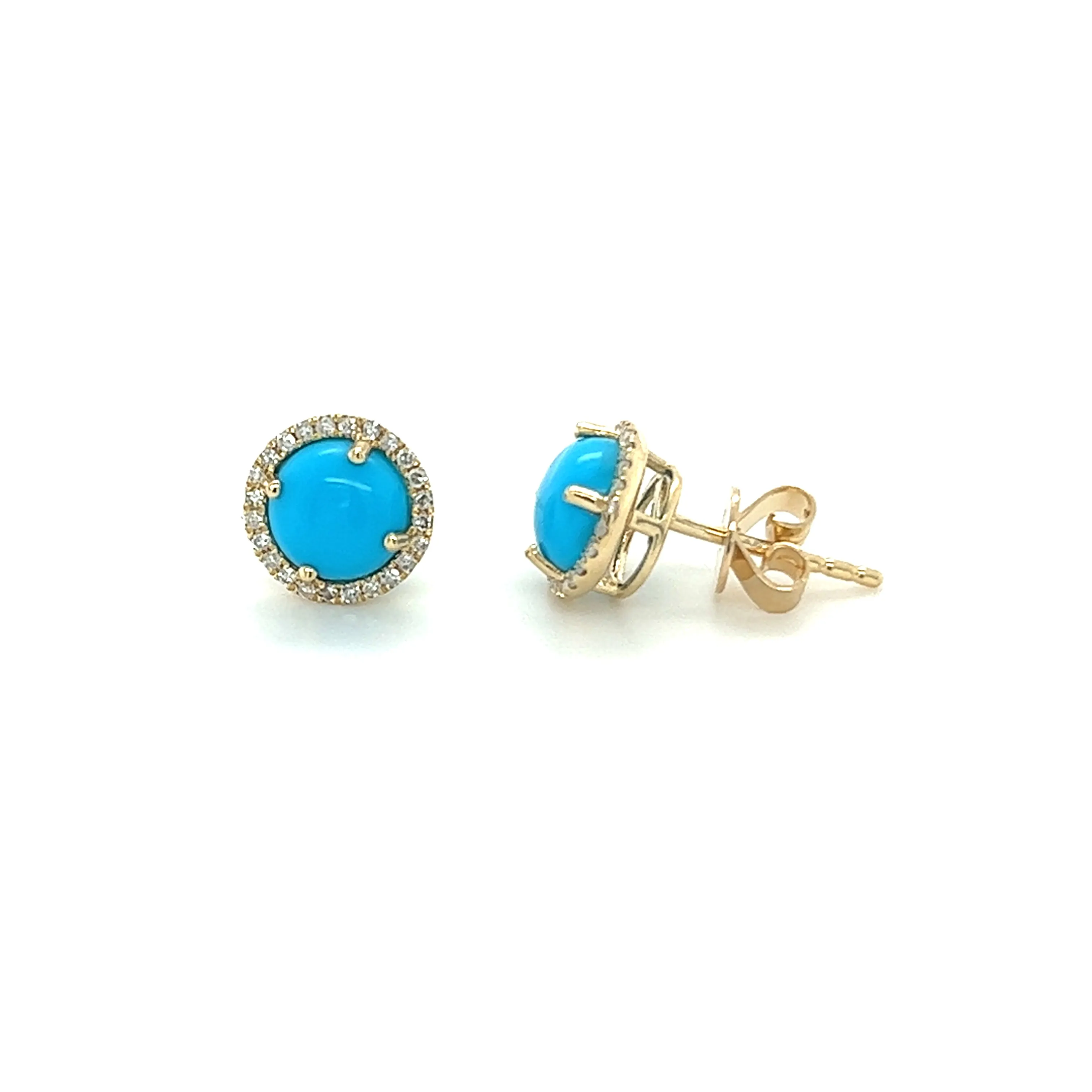 Diamond Halo Turquoise Cabochon Studs