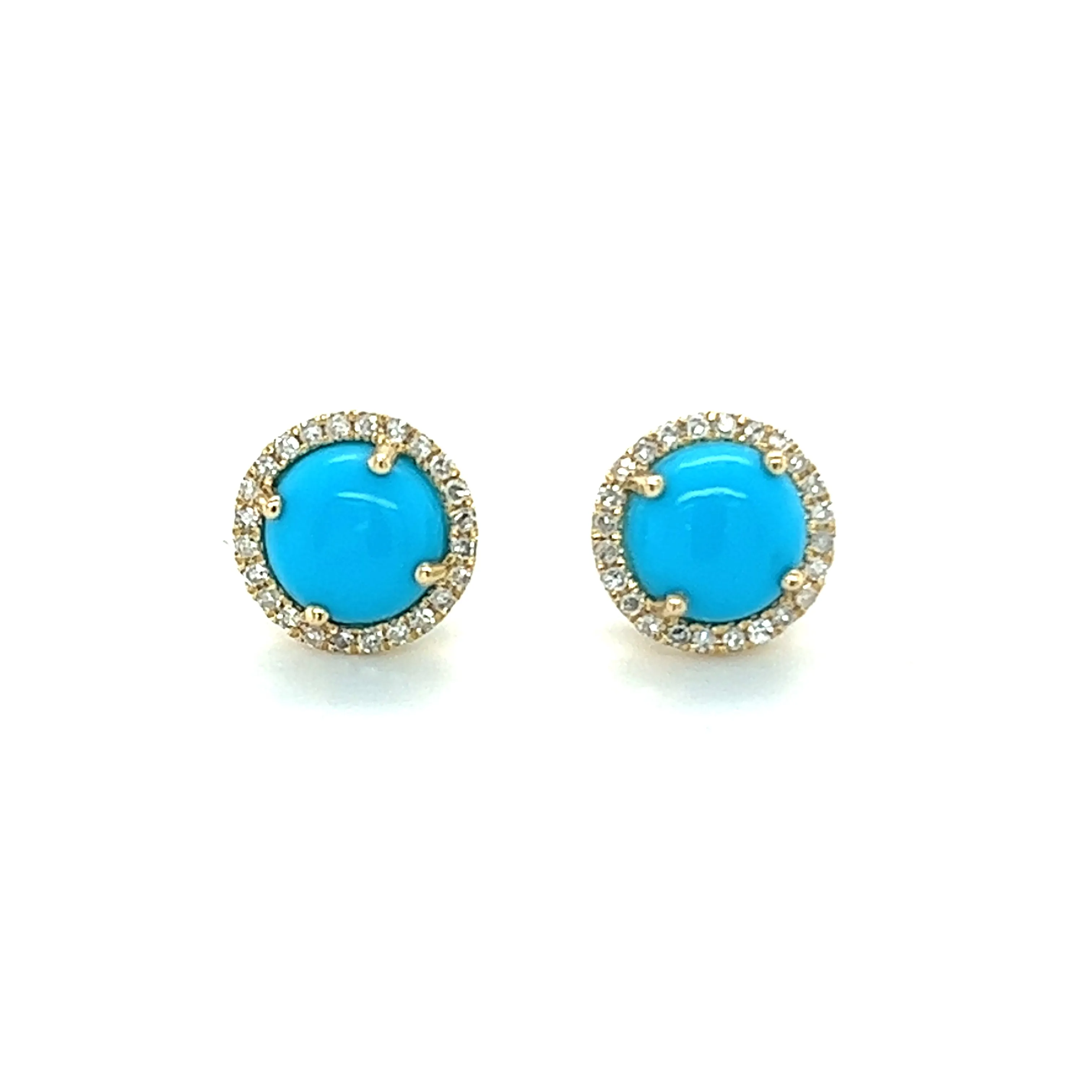 Diamond Halo Turquoise Cabochon Studs