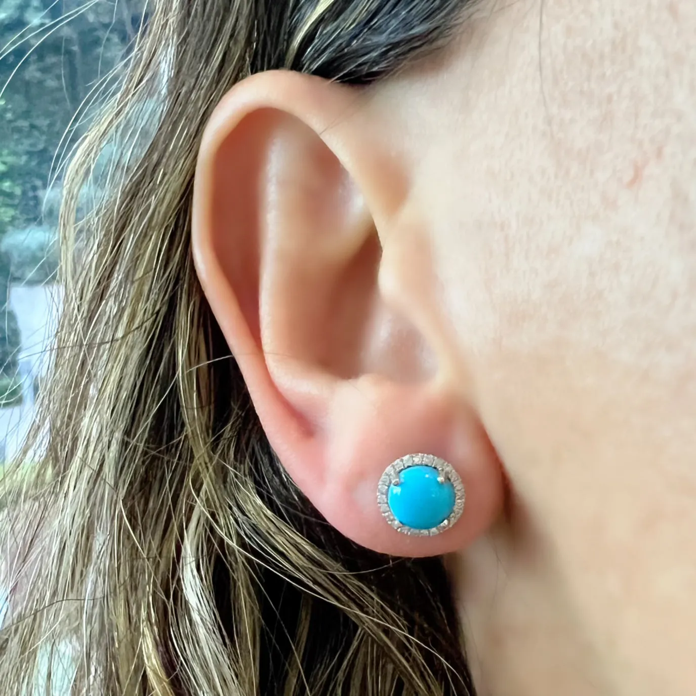 Diamond Halo Turquoise Cabochon Studs