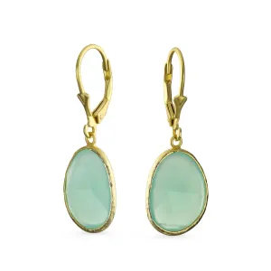 Elegant Oval Pastel Stone Dangle Earrings Pink Aqua Mint Green 14K Gold-Plated