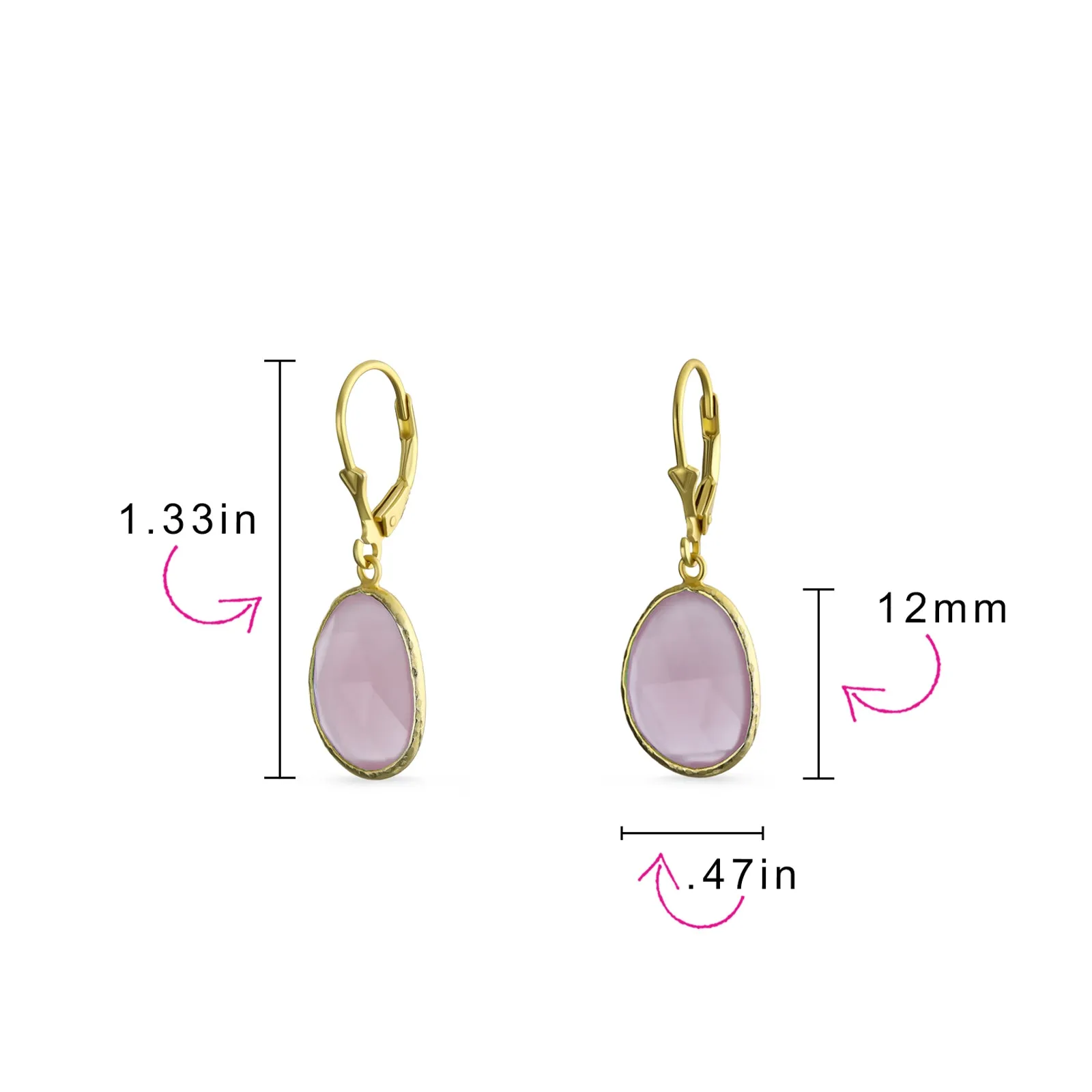 Elegant Oval Pastel Stone Dangle Earrings Pink Aqua Mint Green 14K Gold-Plated