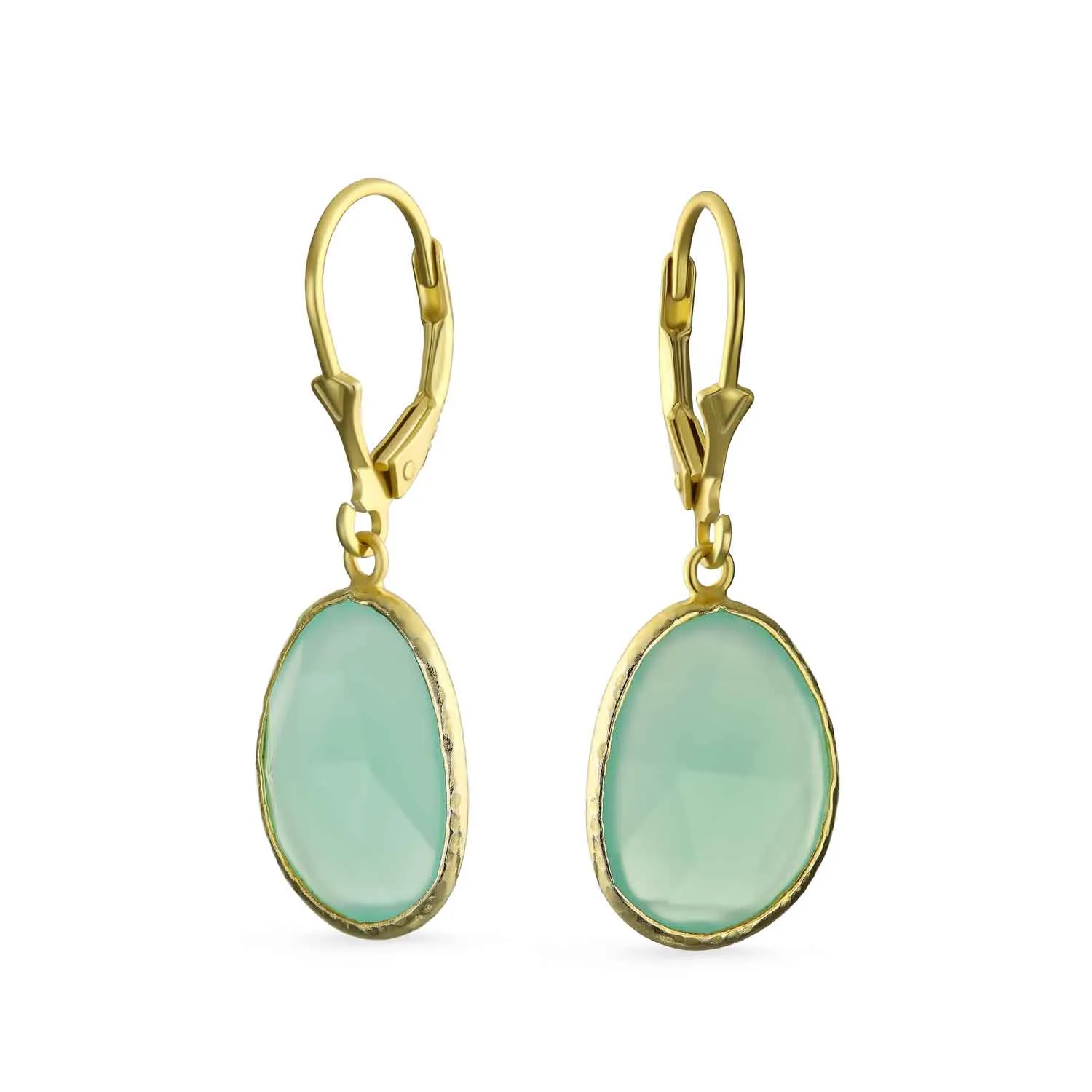 Elegant Oval Pastel Stone Dangle Earrings Pink Aqua Mint Green 14K Gold-Plated