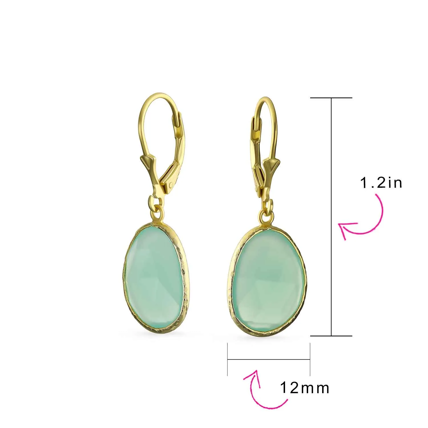 Elegant Oval Pastel Stone Dangle Earrings Pink Aqua Mint Green 14K Gold-Plated