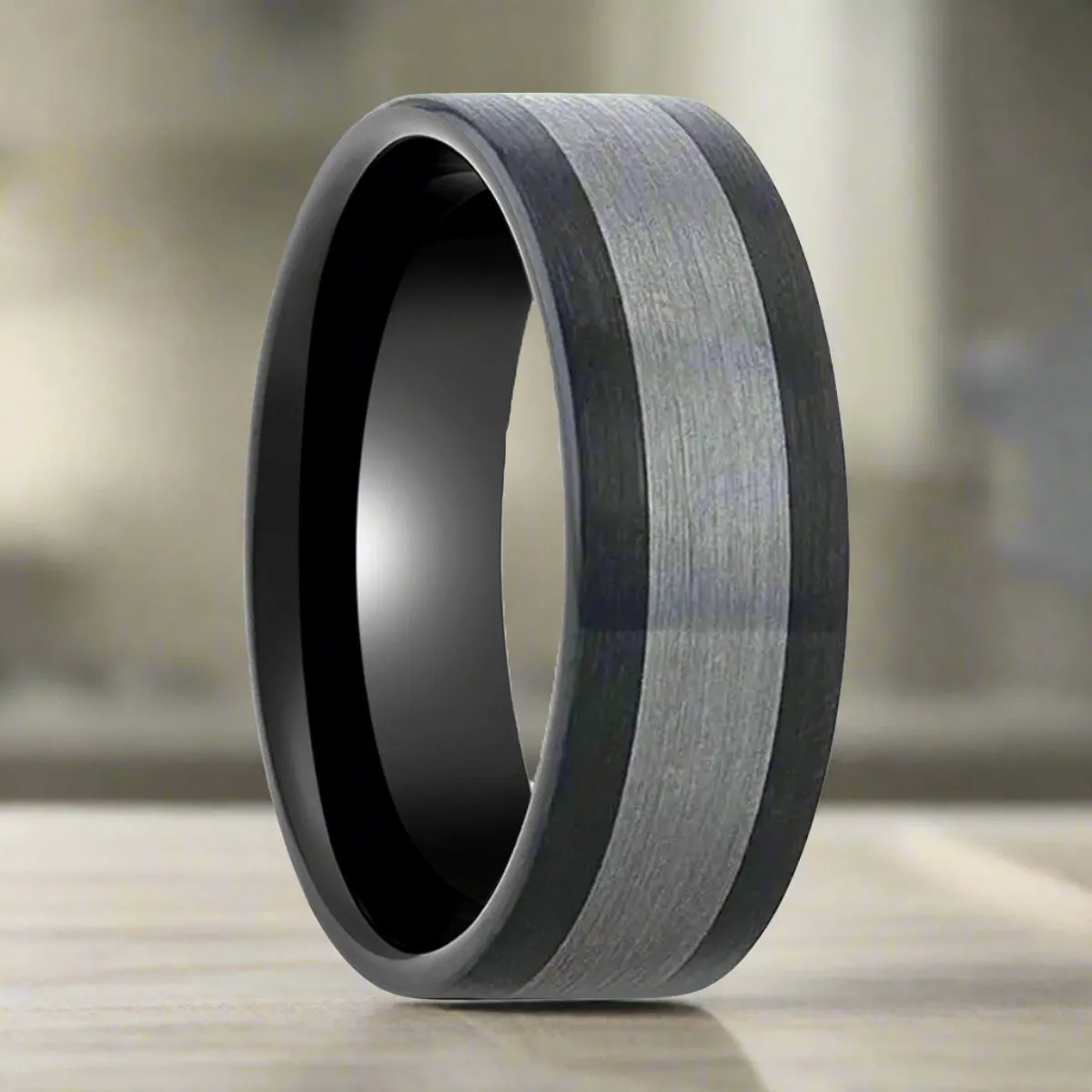 ENDAST | Black Ceramic, Tungsten Inlay, Brushed, Flat