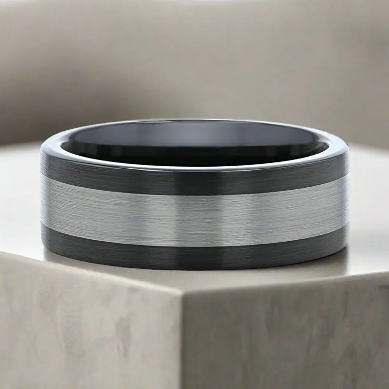 ENDAST | Black Ceramic, Tungsten Inlay, Brushed, Flat