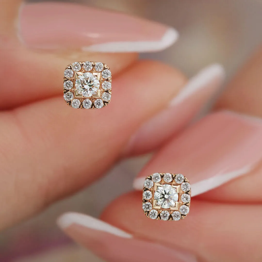 Etoile Carré Rose Gold Square Shaped Diamond Earrings