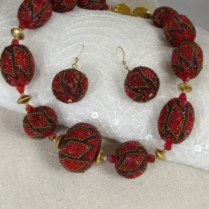 Exotic & Elegant Big Red Bead Dressy Necklace & Earrings