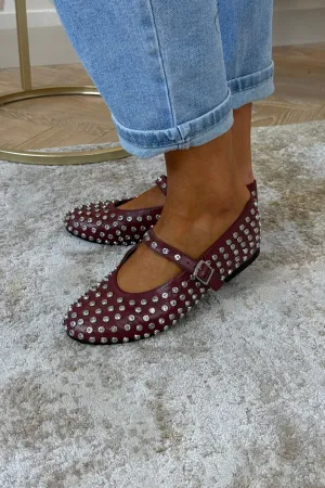 Faith Studded Flats In Wine Red