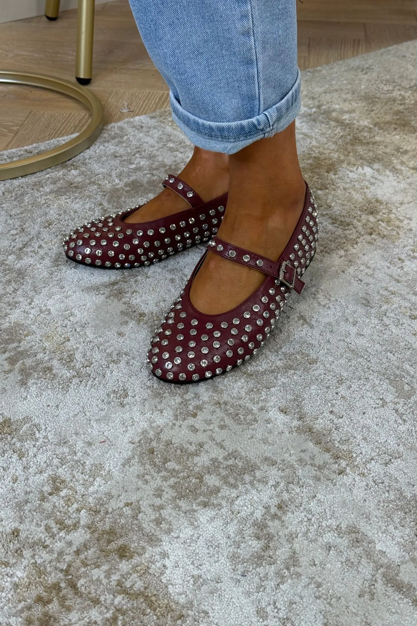 Faith Studded Flats In Wine Red