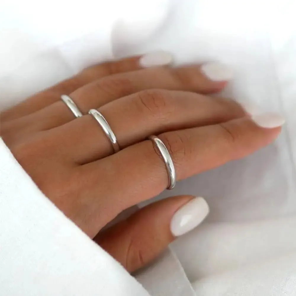 Fansilver S925 Sterling Silver Rings for Women Men 18K White Gold Plated Tarnish Resistant Tarnish Stackable Rings Wholesale