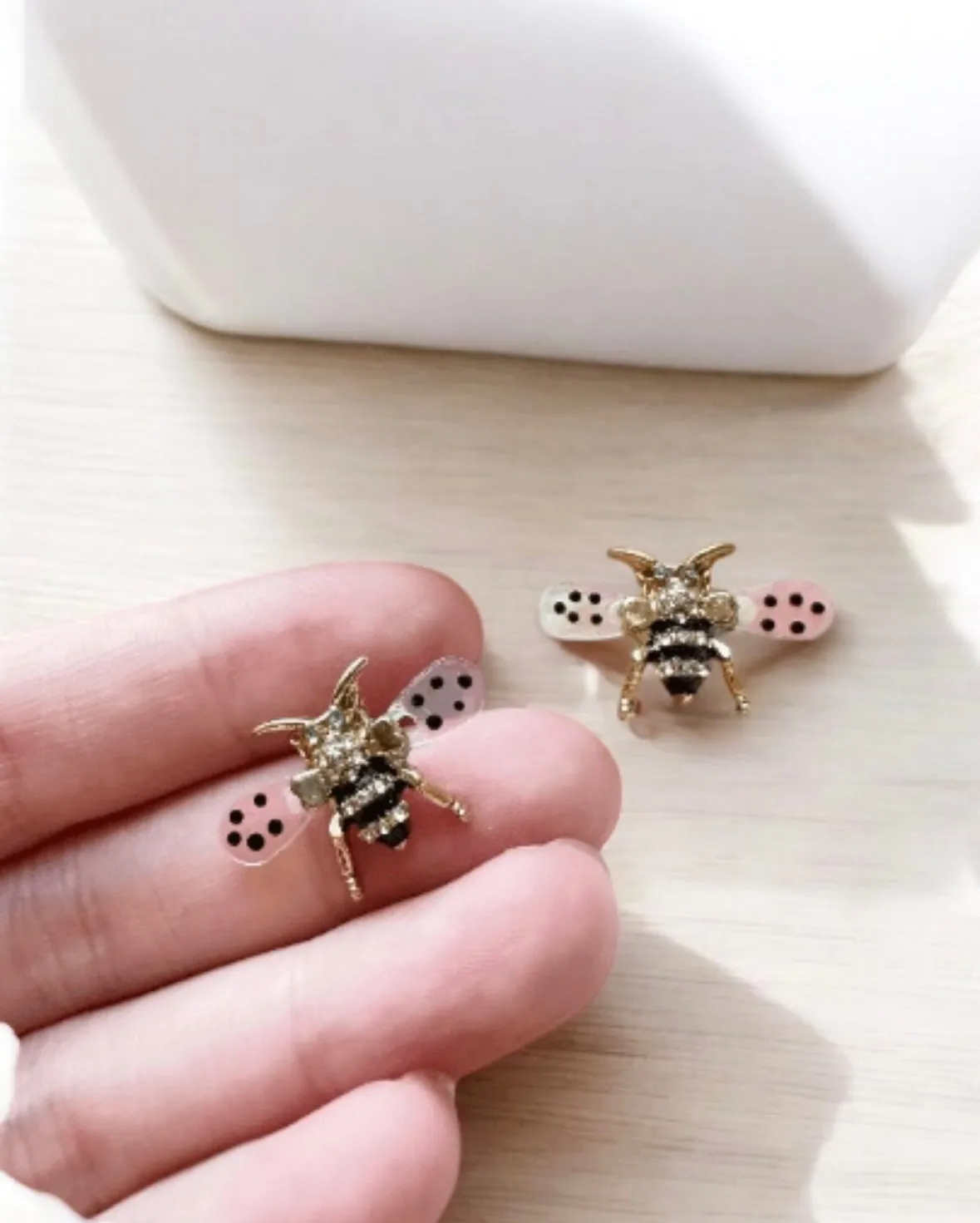 Fauna - Golden mini Bee earrings | stud rhinestone earrings | minimalist earrings | gold honey bee insect statement earrings