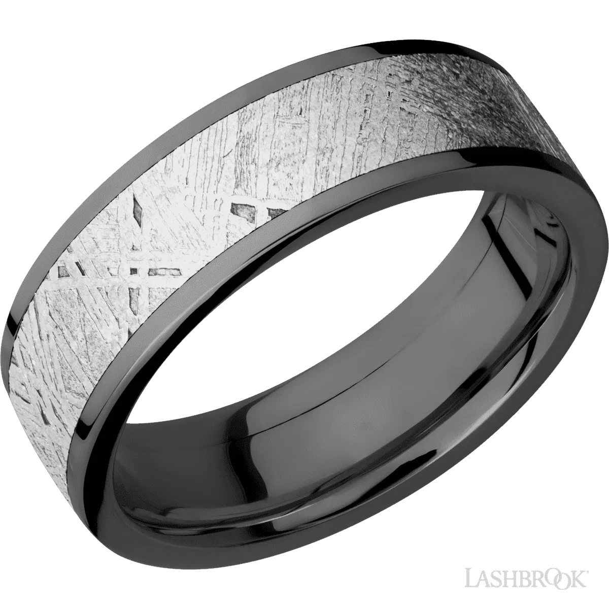 Flat Zirconium with Polish Finish and Meteorite Inlay - 7MM