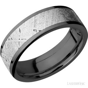 Flat Zirconium with Polish Finish and Meteorite Inlay - 7MM