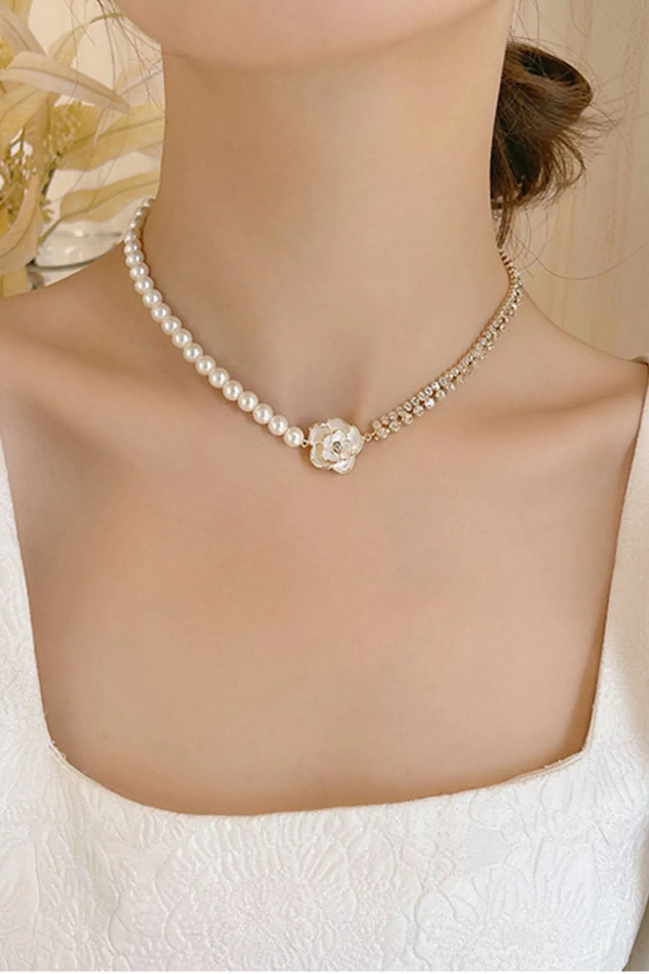 Flytonn-Valentine's Day gift Pearl Camellia Patchwork Necklaces