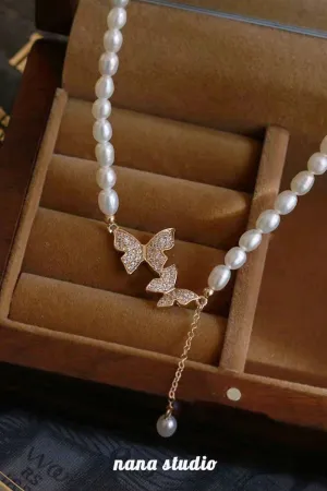 Flytonn-Valentine's Day gift Two Butterfly Pearl Necklaces