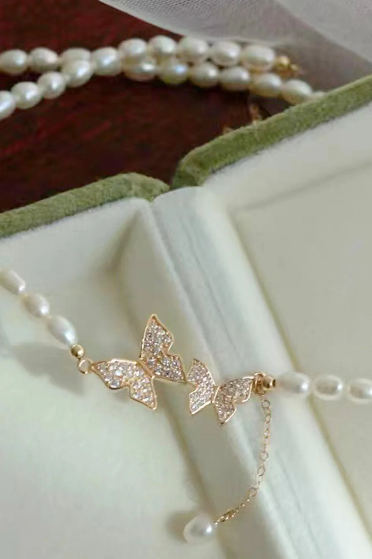 Flytonn-Valentine's Day gift Two Butterfly Pearl Necklaces