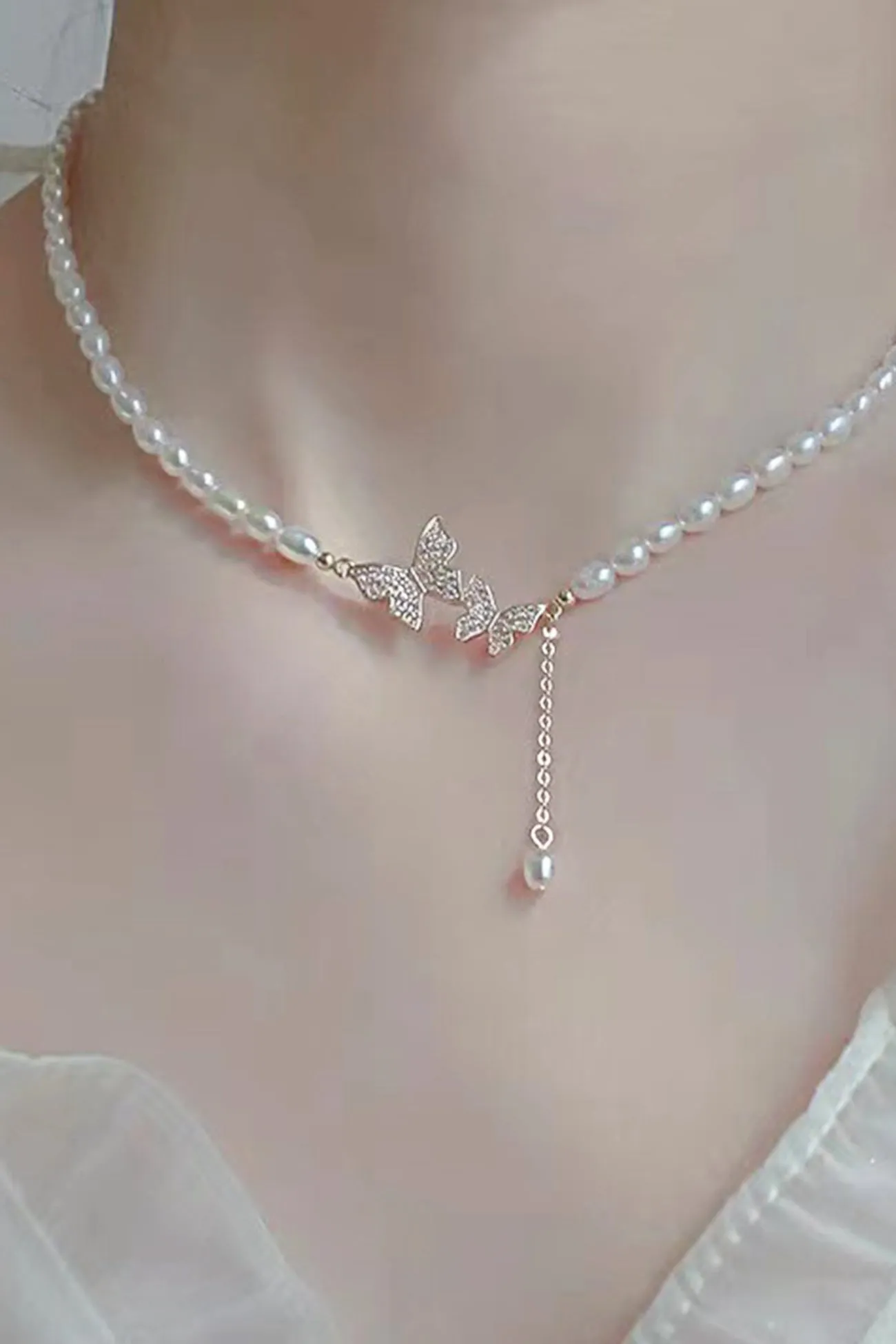 Flytonn-Valentine's Day gift Two Butterfly Pearl Necklaces