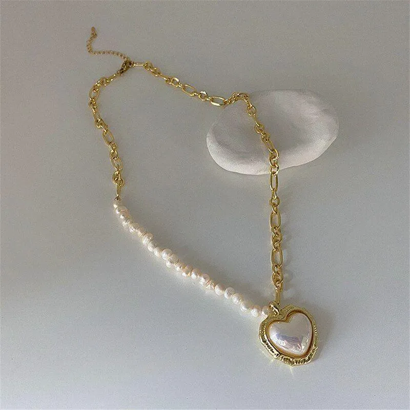 Freshwater Pearl Heart-shaped Pendant Necklaces Charm Jewelry YS0342