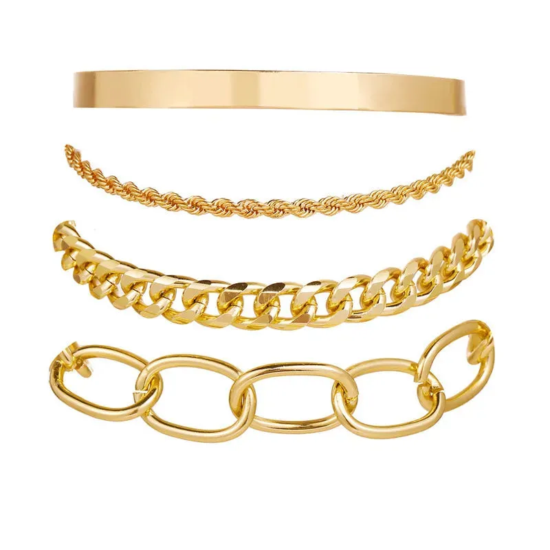 Gold Curb Chain Bracelets Set